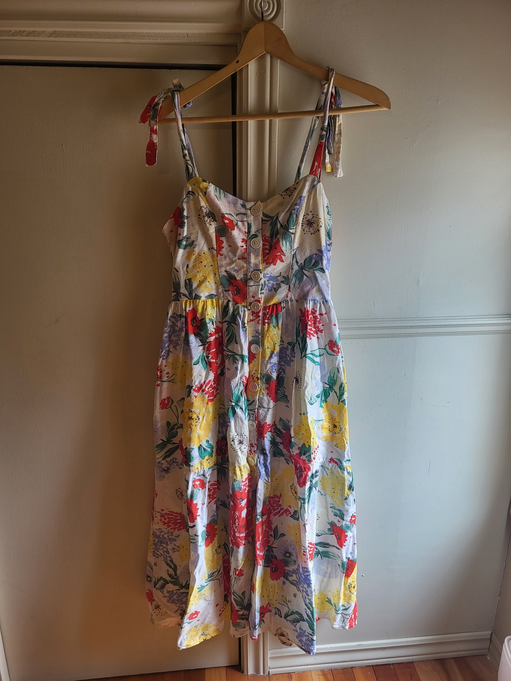 Floral Tie-Shoulder Midi Dress in White with Multicolor Print